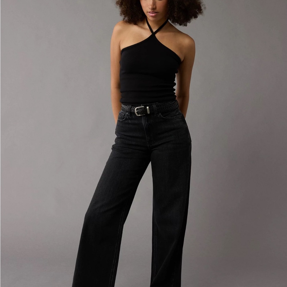 American Eagle Outfitters Black Dreamy Drape Wide Leg Jeans